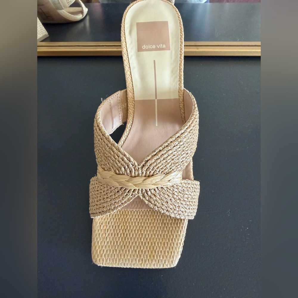 Dolce Vita Braided Raffia Slide Heels — Natural Tan - Picture 2 of 11